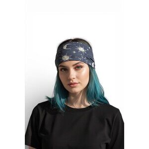 Celestial Print Stretch Wide Headband With Moon And Sun Design